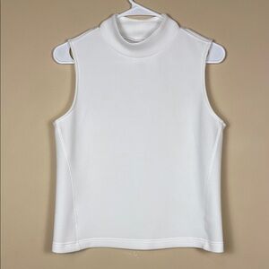 Spanx Women’s White Mock Neck Sleeveless Minimalist Office Blouse Top